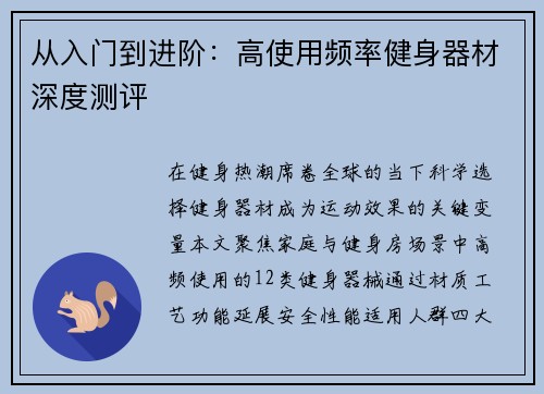 从入门到进阶：高使用频率健身器材深度测评